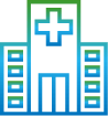 ícone de um hospital nas cores azul e verde