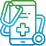 Ícone de tecnologia na saúde representado por um smartphone com estetoscópio
