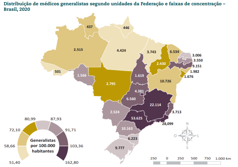 Telemedicina no setor público - Distribuição de médicos generalistas no Brasil