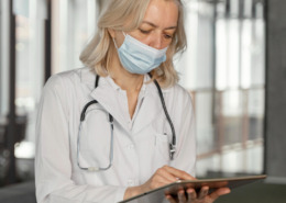 médica com máscara de proteção