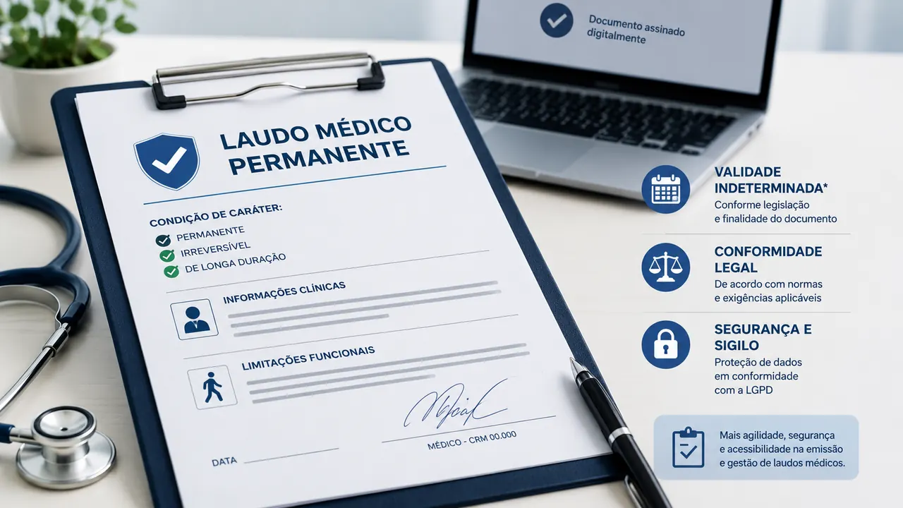 ilustração de laudo médico permanente na tela de tablet