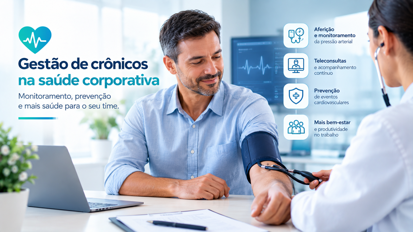 funcionário em atendimento médico por profisisonal de saúde corporativa