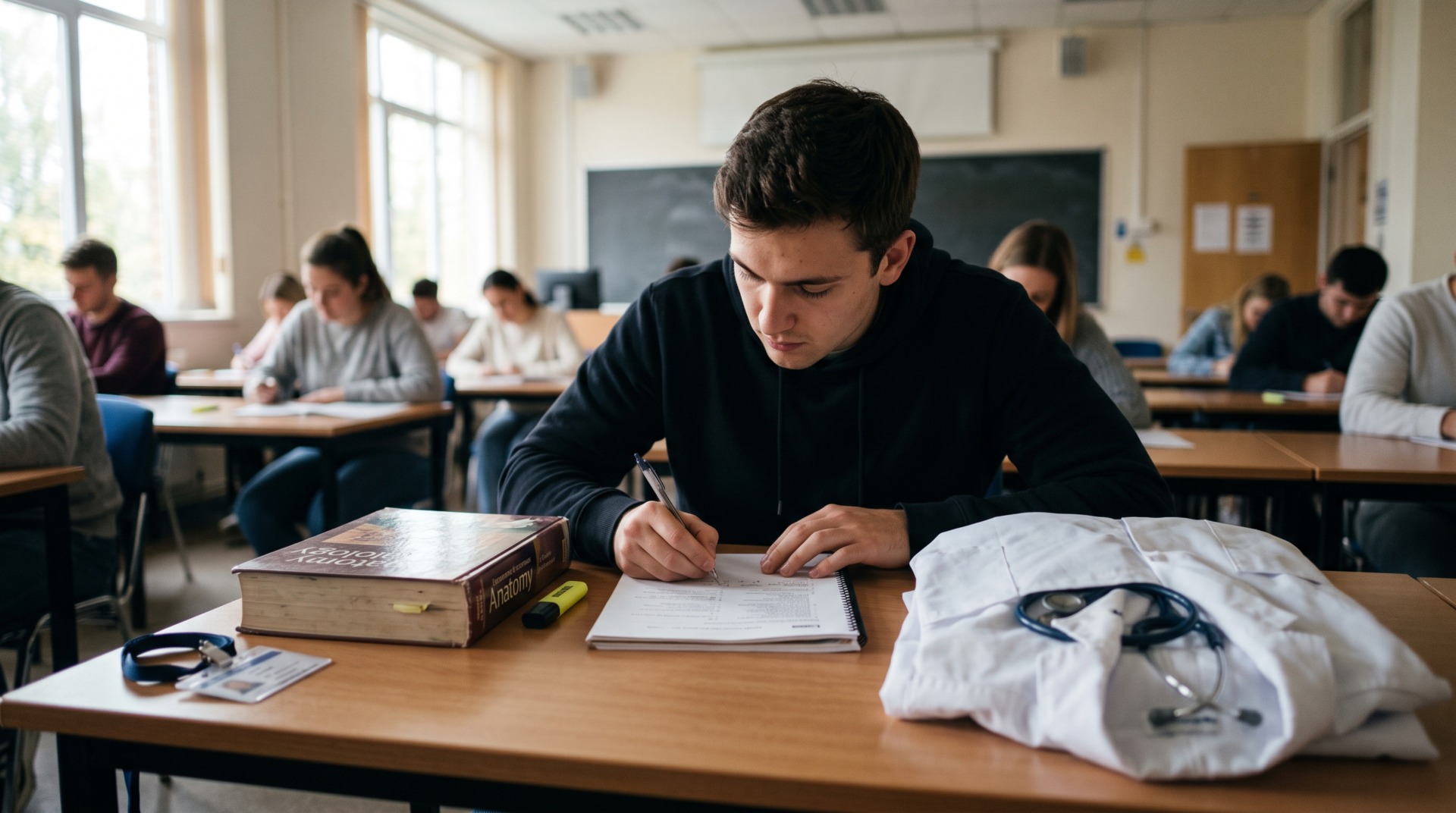 estudante de medicina em sala de aula, representando novas regras do ENAMED
