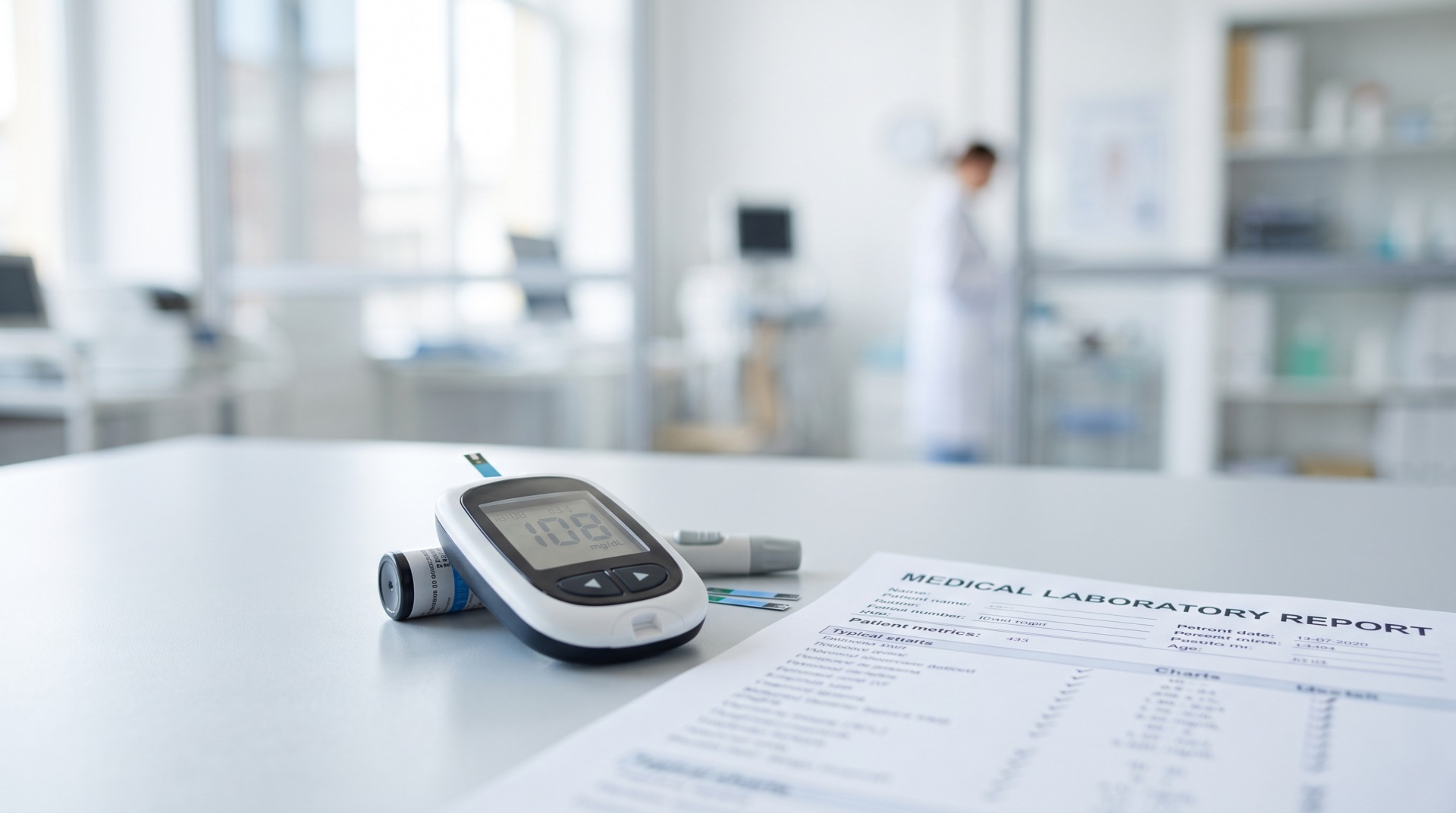 aparelho medidor de glicemia na mesa de consultório médico
