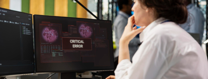 profissional de saúde com incidente em computador