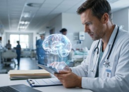 médico utilizando IA em atendimento no hospital