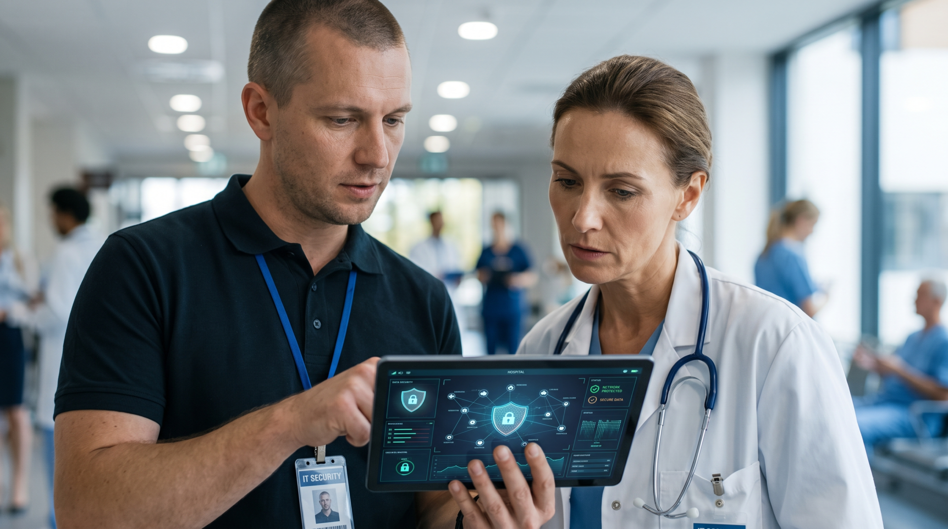 médico e gestor de TI verificam instabilidade em dados no tablet